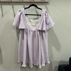 Sweet lemon purple and white gingham dress flutter sleeves size small